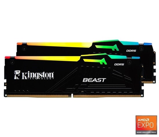 Kingston Fury Beast 32GB (2x16GB) 6400MHz DDR5 RGB Ram (KF564C32BBEAK2-32) - EXPO/XMP Destekli, Yüksek Performans Bellek
