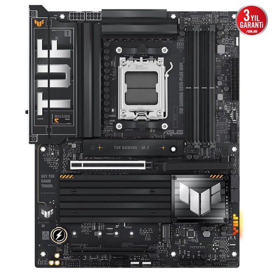 Asus TUF Gaming X870-PLUS Wi-Fi Anakart: AMD AM5, DDR5 8000MHz, 4xDimm, 4xM.2, USB4, Wi-Fi 7, 2.5G LAN, HDMI, ATX