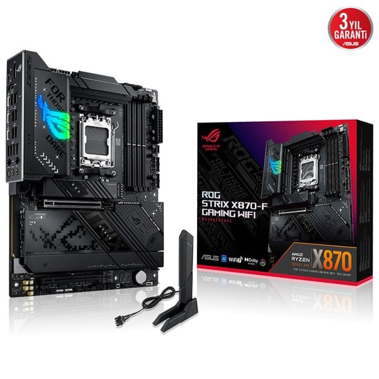 Asus Rog Strix X870-F Gaming WiFi Anakart: AMD AM5, DDR5, PCIe 5.0, 4xDimm, 4xM.2, HDMI, DP, USB4, WiFi 7, 5G LAN, ATX