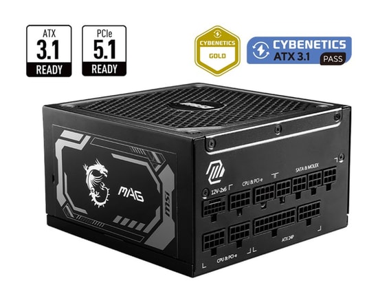 MSI MAG A1250GL PCIE5 1250W 80+ Gold Güç Kaynağı - ATX 3.1, PCIe 5.1, PFC, Tam Modüler, OCP/OVP/UVP Koruma, Yüksek Verim