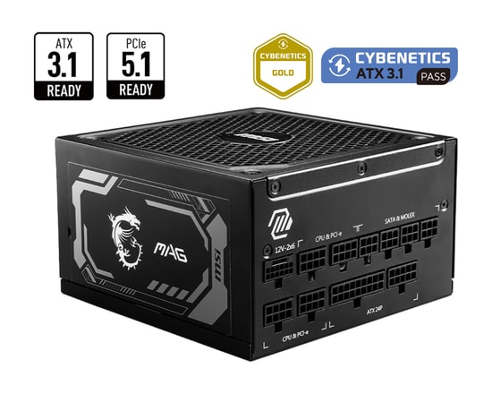 MSI MAG A1250GL PCIE5 1250W 80+ Gold Güç Kaynağı - ATX 3.1, PCIe 5.1, PFC, Tam Modüler, OCP/OVP/UVP Koruma, Yüksek Verim