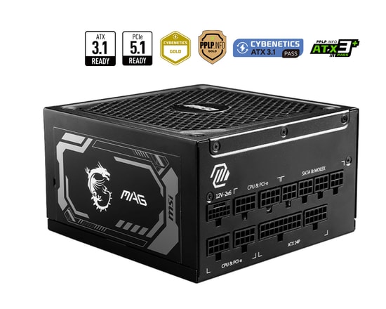 MSI MAG A1000GL PCIE5 Siyah 1000W 80+ Gold Güç Kaynağı - ATX 3.1, PCIe 5.1, Tam Modüler, Düşük Ses, Siyah Tasarım