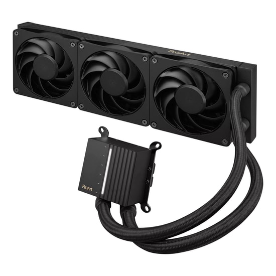 Asus ProArt LC 360mm Aydınlatmalı Sistem Durum Göstergesi ve Üç Mat Siyah Alphacool Apex Stealth Metal Fan ve Soğutucu