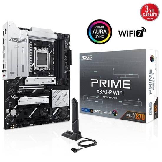 Asus Prime X870-P WiFi: AM5, DDR5 8000MHz, PCIe Gen5, 4xM.2, USB4 40 Gbps, HDMI, Wi-Fi 7, 2.5G LAN, ARGB, ATX Anakart 