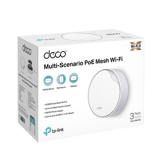 TP-Link Deco X50-POE AX3000 Mesh Tekli Wi-Fi Sistemi - 230m Kapsama, WiFi 6, 2.5Gbps Port, PoE, 150+ Cihaz