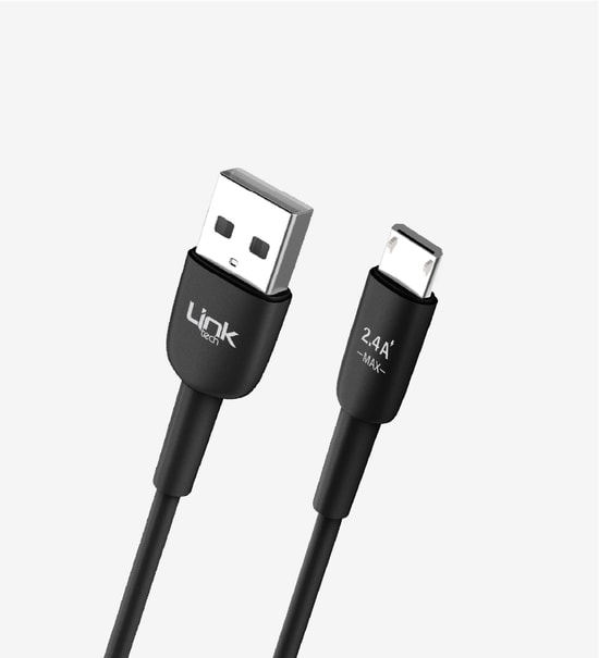 Linktech K600 Safe Siyah 2.4A Hızlı Şarj Mikro USB Kablo - 1 Metre, Alüminyum Alaşımlı Başlık, Silikon Sargılı