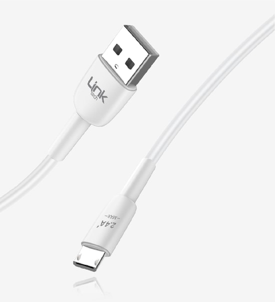 Linktech K600 Safe Siyah 2.4A Hızlı Şarj Mikro USB Kablo - 1 Metre, Alüminyum Alaşımlı Başlık, Silikon Sargılı