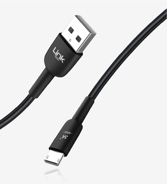 Linktech K600 Safe Siyah 2.4A Hızlı Şarj Mikro USB Kablo - 1 Metre, Alüminyum Alaşımlı Başlık, Silikon Sargılı