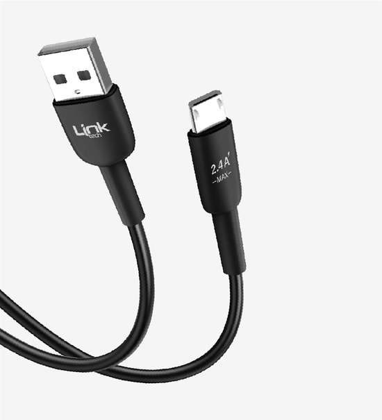 Linktech K600 Safe Siyah 2.4A Hızlı Şarj Mikro USB Kablo - 1 Metre, Alüminyum Alaşımlı Başlık, Silikon Sargılı