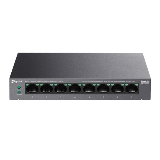 TP-LINK LS108GP 8 Port Gigabit Masaüstü Switch - 62W PoE+, 250 Metre PoE Mesafesi, Metal Kasa, Fansız, Tak Çalıştır