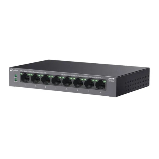 TP-LINK LS108GP 8 Port Gigabit Masaüstü Switch - 62W PoE+, 250 Metre PoE Mesafesi, Metal Kasa, Fansız, Tak Çalıştır