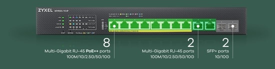 Zyxel XS1930-12HP 8 Port Multi-Gigabit Smart Managed Hybrid 375W PoE Switch - Nebula, 10G Uplink, Rack Mount