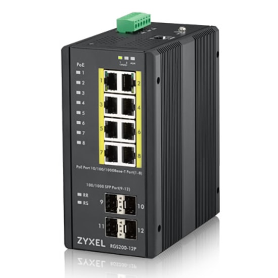 Zyxel RGS200-12P 8x10/100/1000 + 4 Sfp Yönetilebilir 240W Poe Endüstriyel Switch