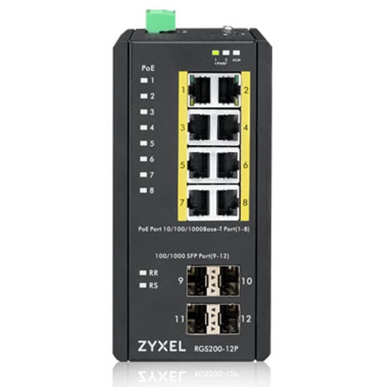 Zyxel RGS200-12P 8x10/100/1000 + 4 Sfp Yönetilebilir 240W Poe Endüstriyel Switch