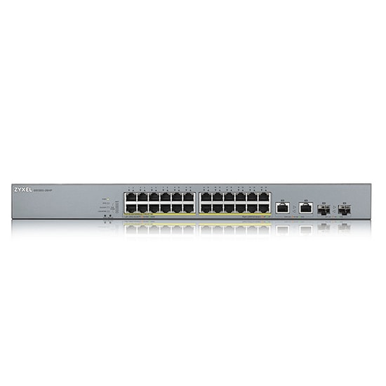 Zyxel GS1350-26HP Switch - 24 Port Gigabit PoE+ (375W), 2 SFP Uplink, L2 Yönetilebilir, Güvenlik Anahtarı