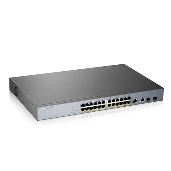 Zyxel GS1350-26HP Switch - 24 Port Gigabit PoE+ (375W), 2 SFP Uplink, L2 Yönetilebilir, Güvenlik Anahtarı