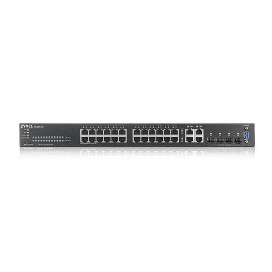 Zyxel GS2220-28 24 Port Gigabit L2 Yönetilebilir Access Switch - 375W PoE, 4x SFP Uplink, 1 Yıl NCC Pro Pack