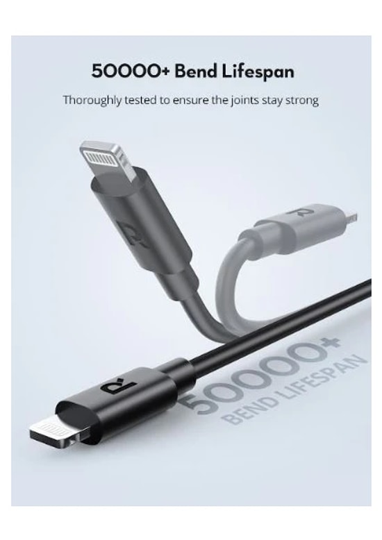 RAVPOWER RP-CB1016 Type-C to Lightning 1 Metre Siyah TPE Şarj ve Data Kablosu - Hızlı ve Güvenli Bağlantı