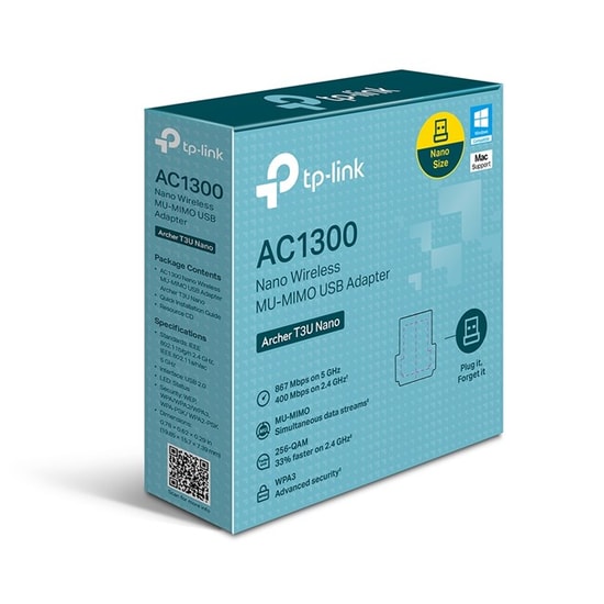 TP-Link Archer T3U Nano AC1300 Çift Bant USB Ağ Adaptörü - Wi-Fi 5 (802.11ac), MU-MIMO, 256 QAM, Dahili Anten