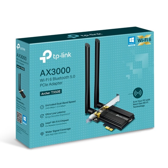 TP-Link Archer TX50E AX3000 Wi-Fi 6 Bluetooth 5.0 PCIe Adaptör - Yüksek Hızlı Kablosuz Bağlantı, OFDMA, MU-MIMO, Archer 