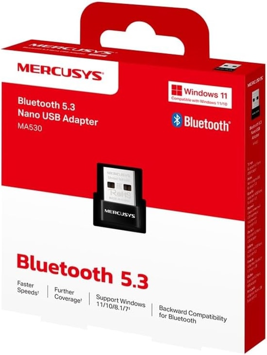 TP-Link Mercusys MA530 Bluetooth 5.3 Nano USB Adaptör - Dahili Anten, 20 Metre Menzil, Yüksek Hızlı Kablosuz Bağlantı