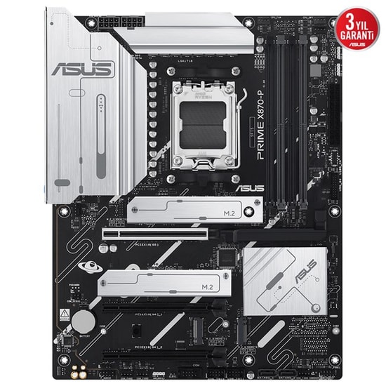 ASUS Prime X870-P Anakart: AMD X870, AM5, DDR5 8000MHz, PCIe Gen5, HDMI, Type-C, 4xM.2, USB 3.2, Aura RGB, 2.5G LAN ATX