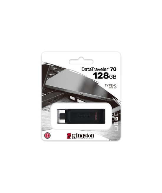 Kingston DataTraveler 70 128GB USB 3.2 Gen 1 Type-C Siyah Flash Bellek (DT70/128GB) - Taşınabilir, Hızlı Veri Aktarımı