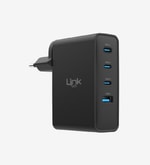 Linktech G861 Premium 100W 4lü Çıkış Süper SI GaN Şarj Adaptörü (LNG-G861) - Hızlı Duvar Tipi Şarj Aleti, Siyah