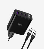 Linktech G853 Premium 65W 3'lü Çıkış Süper SI GaN Şarj Adaptörü (LNG-G853) - Kablolu, Hızlı Şarj, Qualcomm QC 4.0