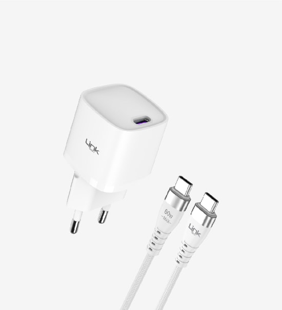 Linktech G842 Premium 20W Tip-C Kablolu Mini USB-C Süper SI GaN Şarj Aleti Adaptörü (LNG-G842) - QC 4.0 Hızlı Şarj