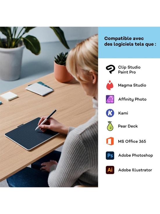 Wacom One Medium Grafik Tablet (CTC6110WLW1B) - Bluetooth, USB-C Bağlantı, Hızlı Kurulum, Çoklu İşletim Sistemi