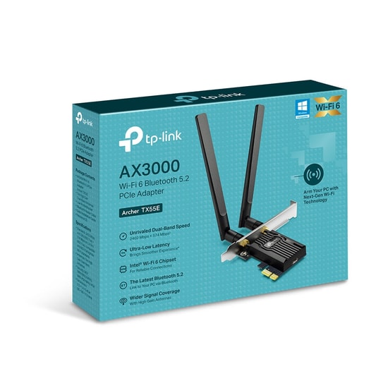 TP-Link Archer TX55E AX3000 Wi-Fi 6 Bluetooth 5.2 PCIe Adaptör - Yüksek Hızlı Kablosuz, OFDMA, MU-MIMO, Çift Bant