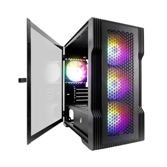 1st Player Trilobite T3 Siyah 600W 80+ ARGB M-ATX Oyuncu Kasa (T3-BLK-4F-600W) - Temperli Cam, Mesh, 4x12cm Fan, USB 3.0