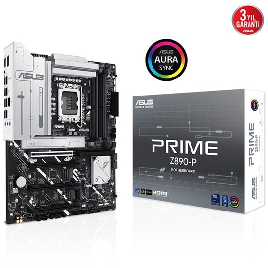 ASUS Prime Z890-P D5 Anakart: Intel LGA1851, DDR5 8666MHz (OC), 4xM.2, 2.5G LAN, USB 3.2, HDMI 2.1, DP 1.4, Aura RGB ATX