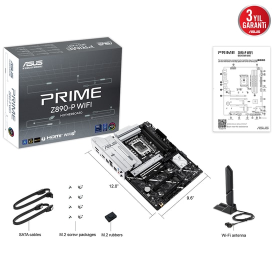 ASUS Prime Z890-P D5 Anakart: Intel LGA1851, DDR5 8666MHz (OC), 4xM.2, 2.5G LAN, USB 3.2, HDMI 2.1, DP 1.4, Aura RGB ATX