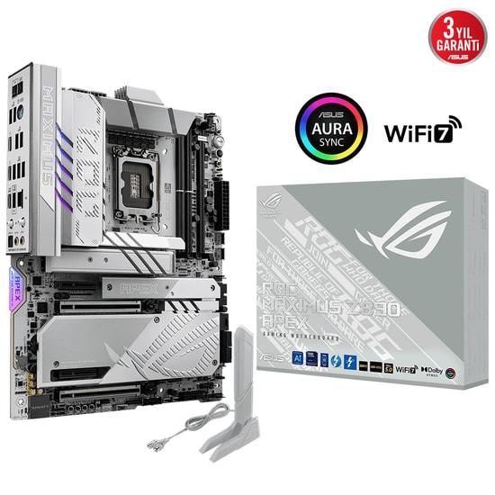 Asus Rog Maximus Z890 Apex Intel 1851P DDR5 9600 Hdmi 6xM2 Usb3.2 Atx 2xThunderbolt4 WiFi 7 2xDimm 96Gb Max Ana Kart