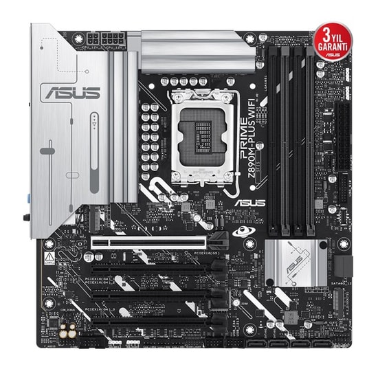 Asus Prime Z890M-PLUS WiFi: Intel LGA1851, DDR5 8666MHz, 3xM.2, HDMI, DP, WiFi 7, 2.5G LAN, Aura RGB, Micro ATX Anakart