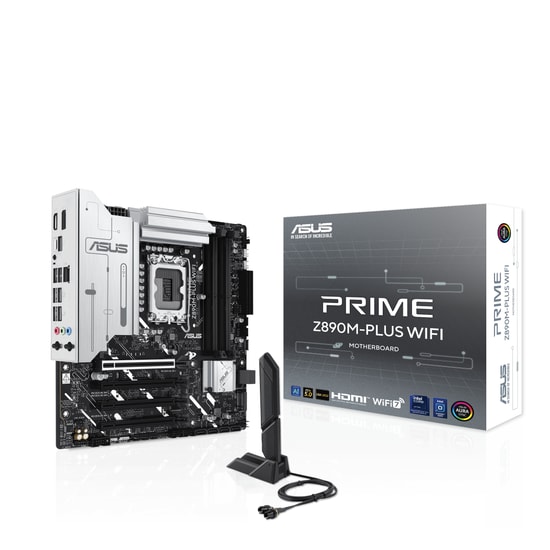 Asus Prime Z890M-PLUS WiFi: Intel LGA1851, DDR5 8666MHz, 3xM.2, HDMI, DP, WiFi 7, 2.5G LAN, Aura RGB, Micro ATX Anakart