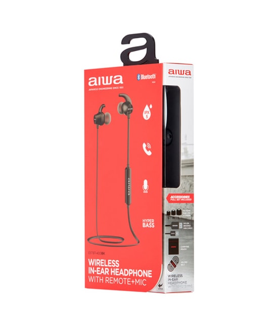 AIWA ESTBT-400BK IPX5 Bluetooth Siyah Spor Kulaklık - 10mm Neodimyum Sürücü, BT 5.0, Mikrofonlu, Kumandalı, 80mAh Pil