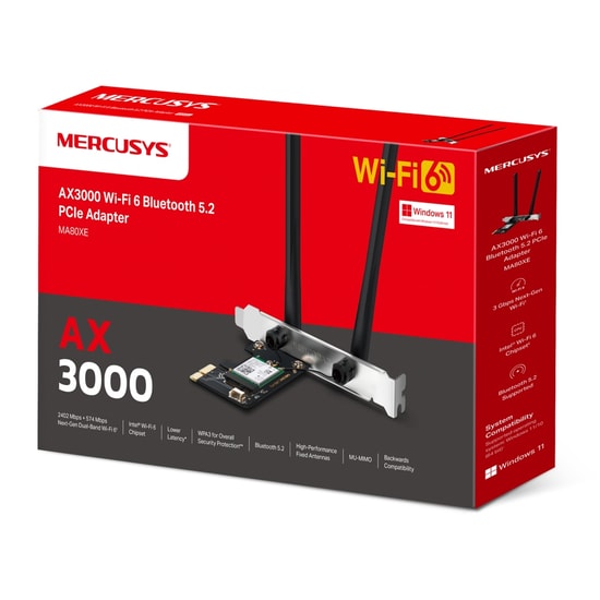 TP-Link Mercusys MA80XE AX3000 WiFi 6 Bluetooth 5.3 PCIe Adaptör - MU-MIMO, OFDMA, WPA3 Güvenlik, Windows 10/11 Uyumlu