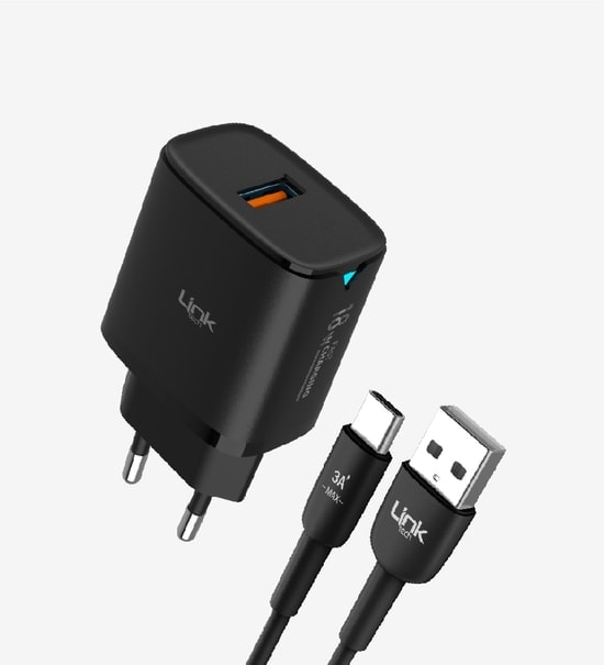 LinkTech C303 18W USB-A Tip-C Kablolu Siyah Hızlı Şarj Aleti (LSC-C303/BLACK) - 18W Güç, Qualcomm QC 3.0, Kablolu