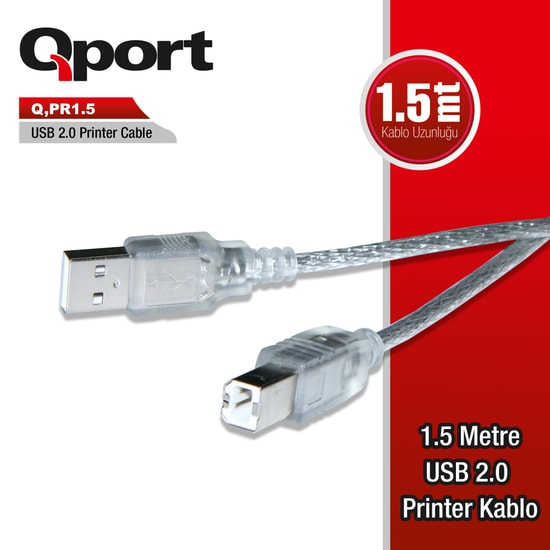 Qport Q-PR1.5 USB 2.0 Yazıcı Kablosu 1.5 Metre - Yüksek Hızlı Bağlantı, Güvenilir Performans ve Veri Aktarımı