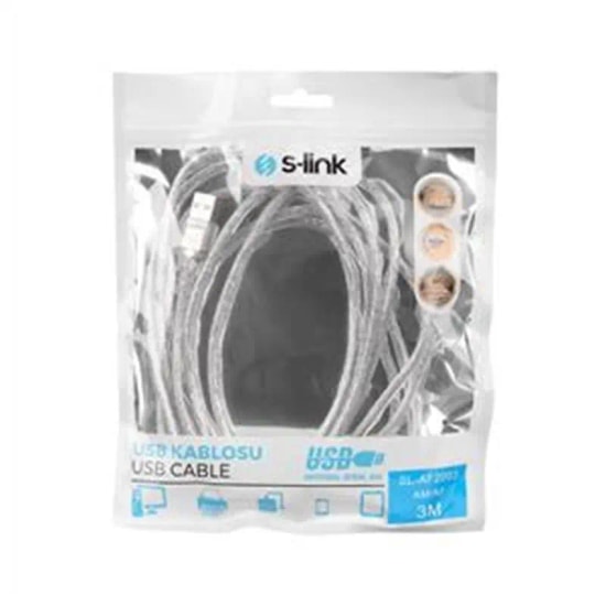 S-Link SL-AF2003 USB 2.0 Şeffaf Uzatma Kablosu - 3 Metre, 480Mbps Data Aktarımı, A Tipi Erkek/Dişi Konnektör