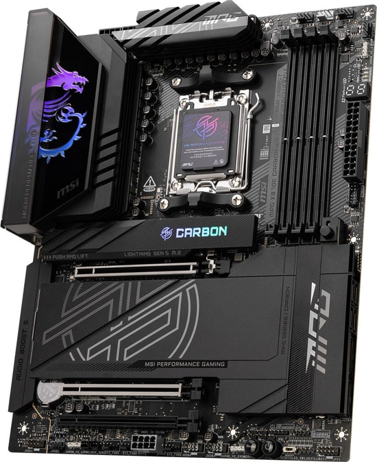 MSI MPG X870E Carbon Wi-Fi Anakart - AMD AM5, DDR5 8400MHz OC, 4xM.2, USB4, Wi-Fi 7, 5G LAN, 2.5G LAN, HDMI 2.1, ATX