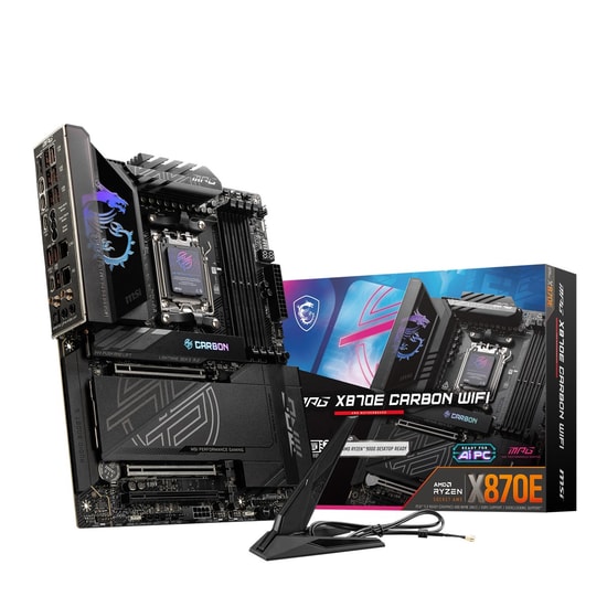 MSI MPG X870E Carbon Wi-Fi Anakart - AMD AM5, DDR5 8400MHz OC, 4xM.2, USB4, Wi-Fi 7, 5G LAN, 2.5G LAN, HDMI 2.1, ATX