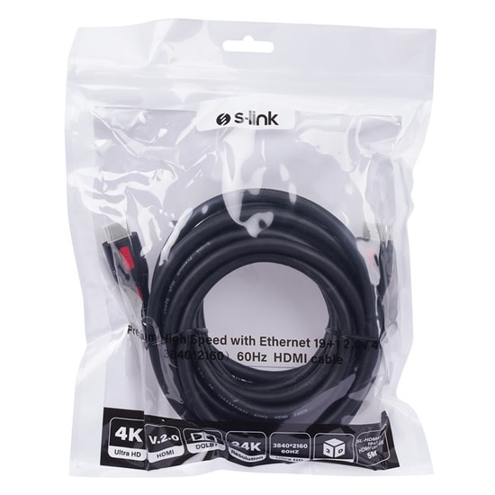S-Link SL-HDM4K13 4K 3 Metre HDMI v2.0 Erkek Kablo - 3840x2160 60Hz Desteği, Siyah, 19+1 Full Pin Bağlantı, 18Gbps