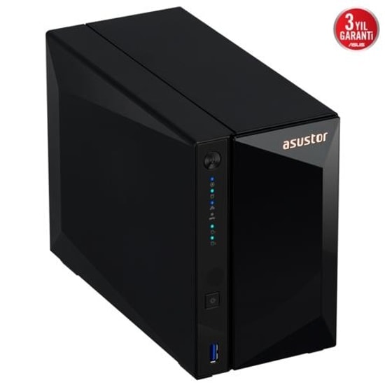 Asustor AS3302T V2 2 Yuvalı NAS Depolama - Realtek RTD1619B, 2GB DDR4, 2.5GbE, 3x USB 3.2, 4x22TB Destekli