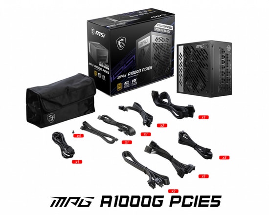MSI MPG A1000G 1000W 80+ Gold PCIE5 Full Modüler Güç Kaynağı - PFC, Yüksek Verimlilik, ATX 3.0, Sessiz 135mm Fan