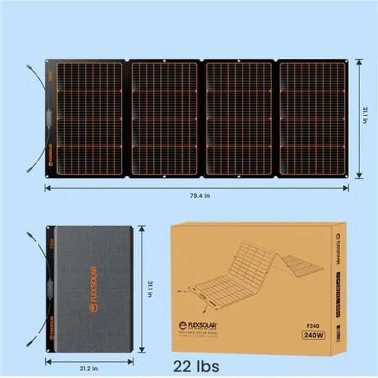 Flexsolar F240 Taşınabilir Güneş Paneli 240W - Yüksek Verimli Monokristal Hücre, Katlanabilir Tasarım, 12A Çıkış Gücü
