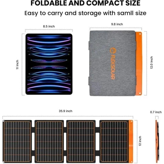 Flexsolar S40 Taşınabilir Güneş Paneli 40W - Yüksek Verimli Monokristal Hücre, USB Çıkışlı, Katlanabilir Tasarım